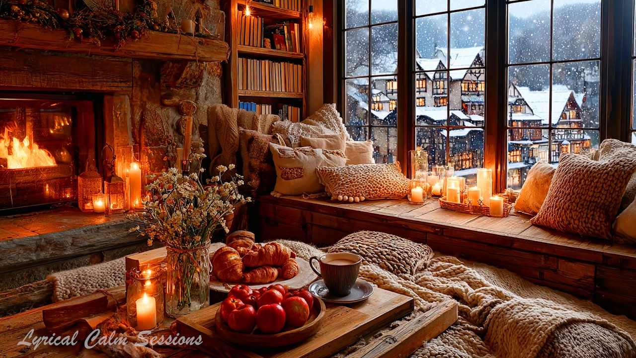 Cozy Winter Night Jazz 🎹 Relaxing Fireplace & Snowing Ambience for Sleep, Study, Chill ❄️🕯️🏠