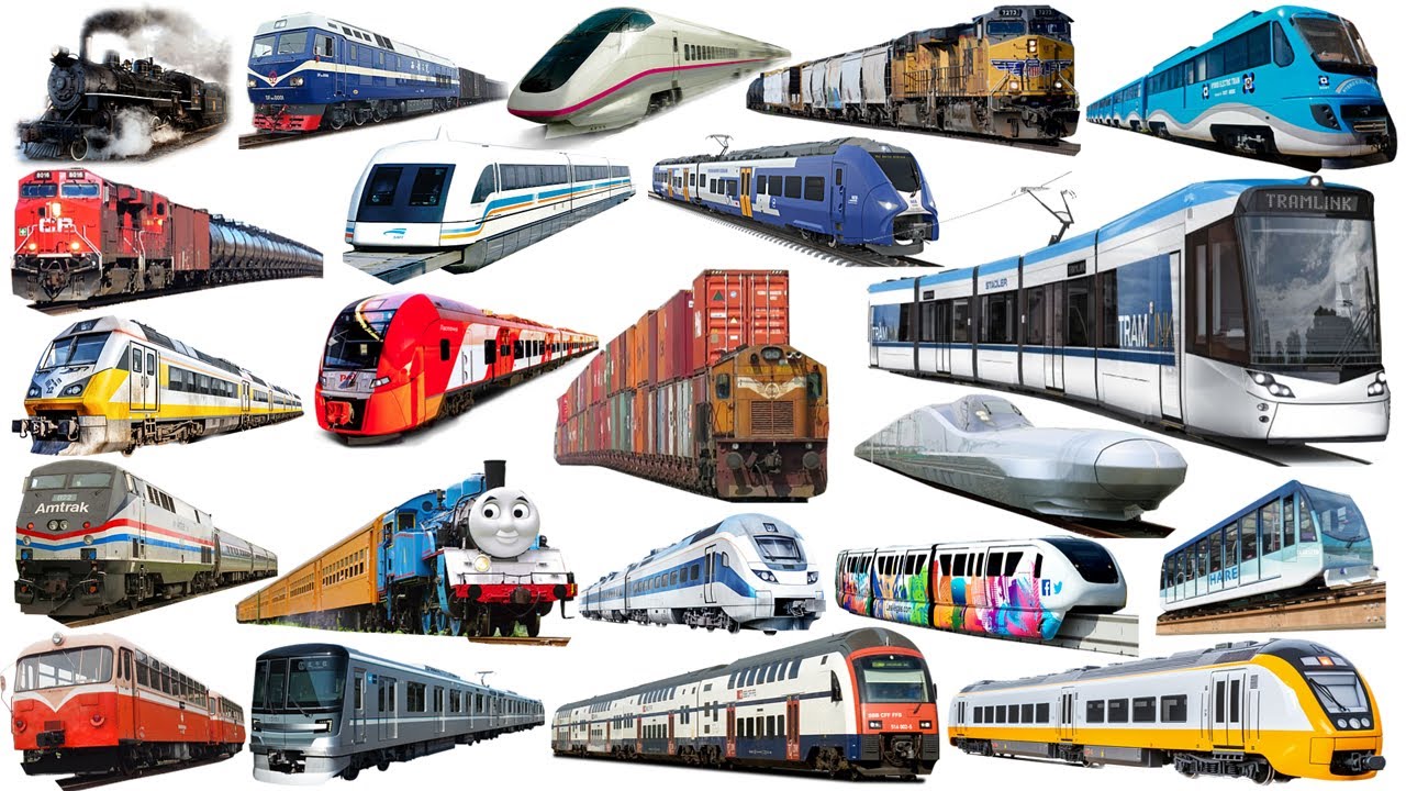 TRAINS and RAILWAY | Learn Railway Transport in English | Tram, Bullet, Tram, Maglev, Thomas Train