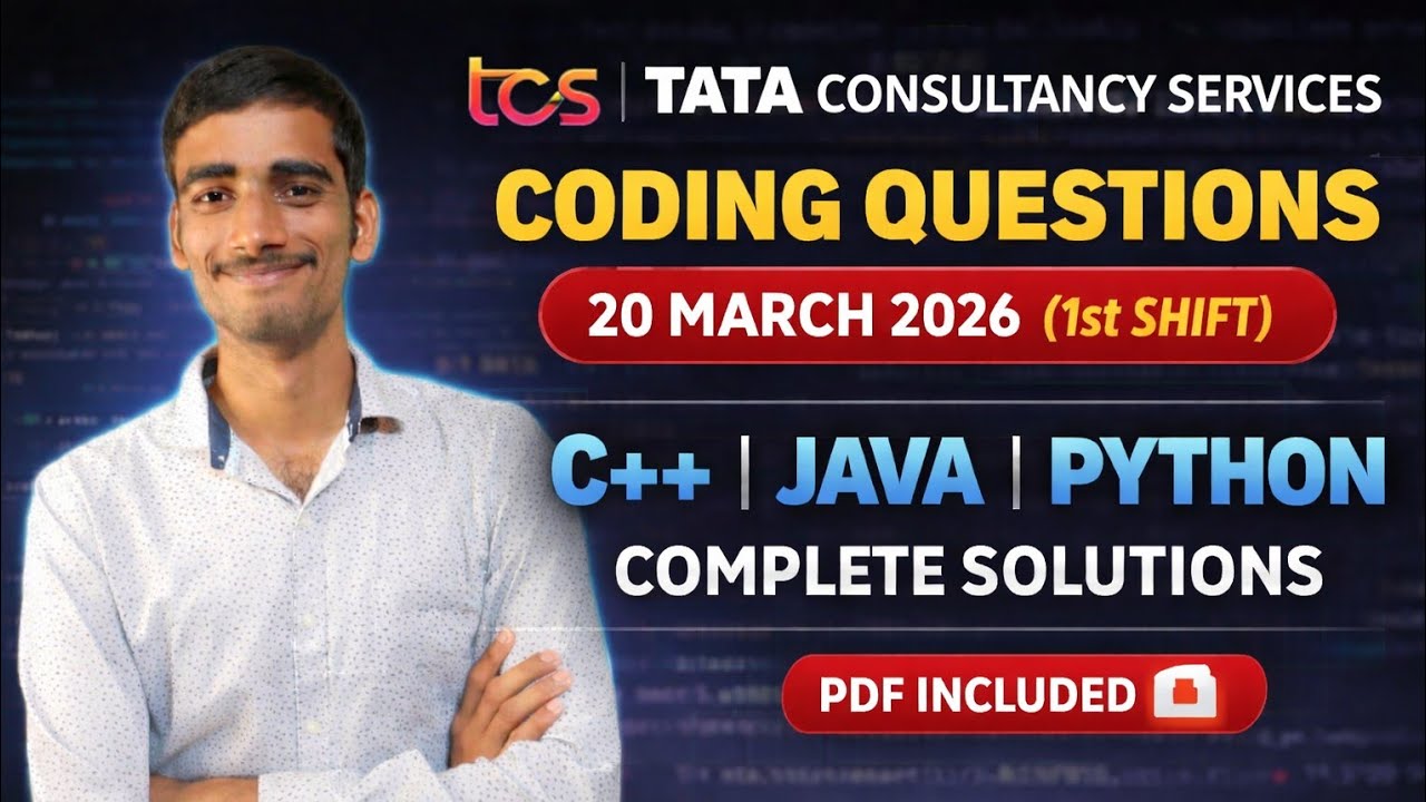 TCS NQT 2026 Coding Questions (20 March 1st Shift) | C++ Java Python Solutions 🔥
