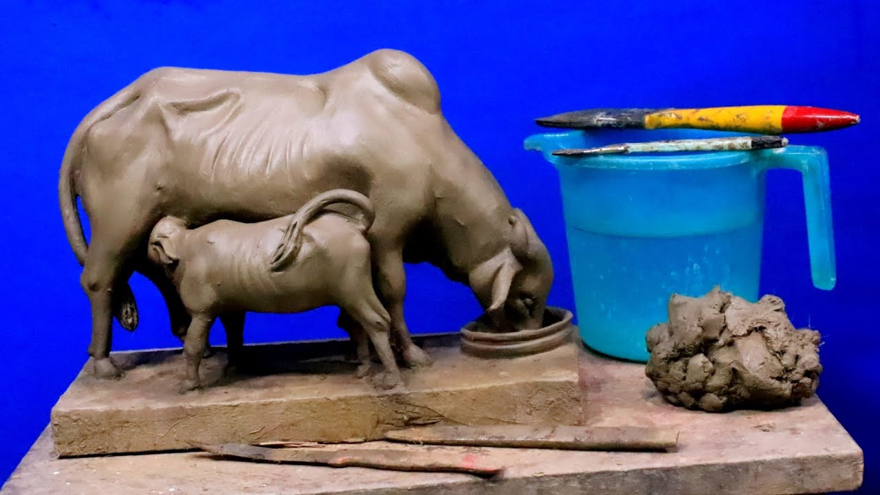 How to make cow and calf | mitti ka gay banana | clay art ideas