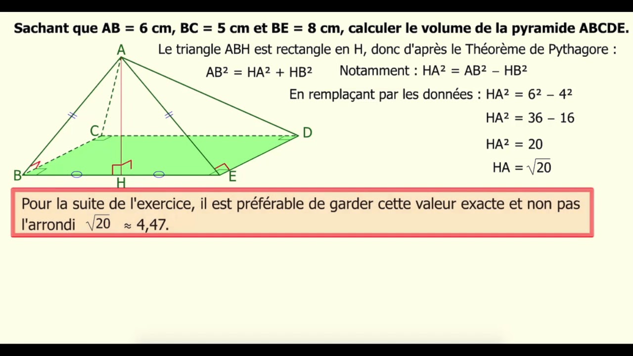 Pythagore dans l'espace Pyramide