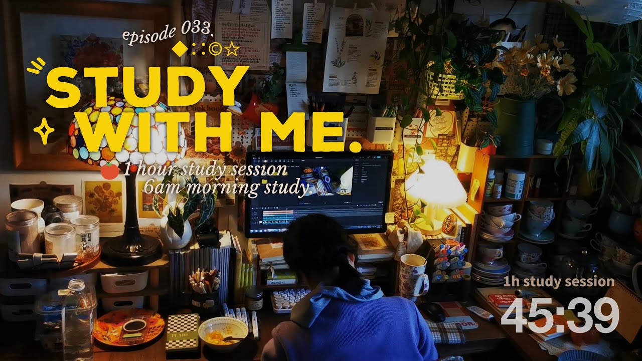 Study With Me 1h|no break|rain sounds white noise|aesthetic afternoon study|with alarm timer#33