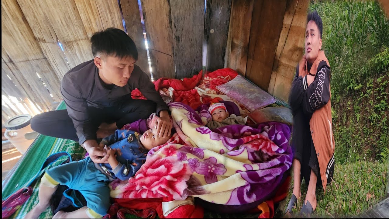 Homeless man lost, sick child, single father very worried.