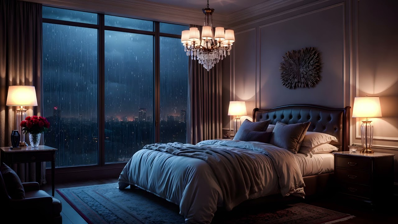 Cozy Luxury Romantic Bedroom Ambience 🌧️ Rain Sounds Only | 3 Hours for Sleep & Relaxation