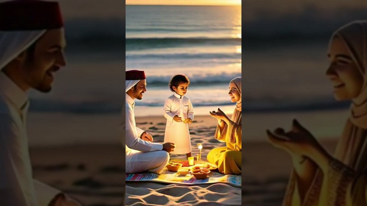 Cute Muslim family gather to break fasting at a Sea beach #youtubeshorts #IftarAtTheBeach#ternding