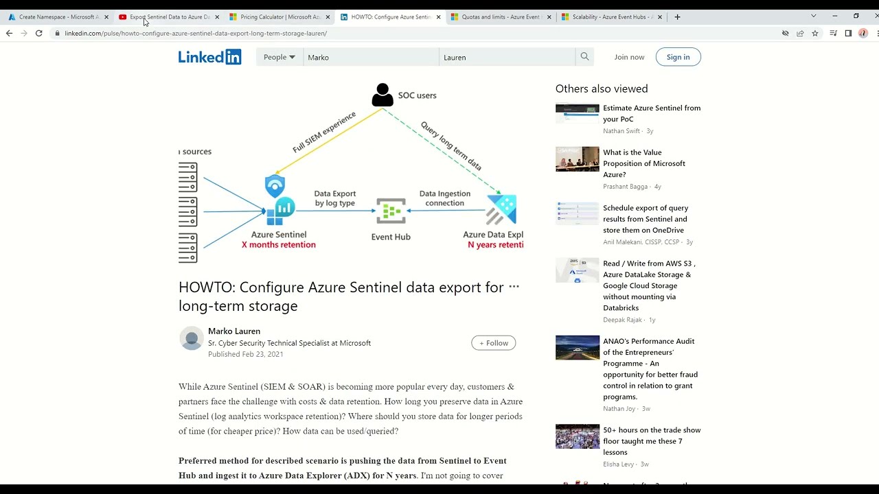 Archive Sentinel Data into Azure Data Explorer and Storage account via Event Hub (Updated Video)