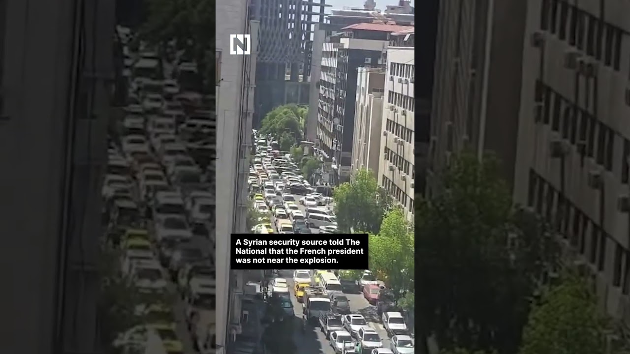 Moment explosive detonates during Macron&rsquo;s visit to Damascus