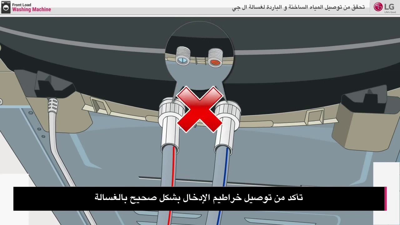 تحقق من توصيل المياه الساخنة و الباردة لغسالة ال جى