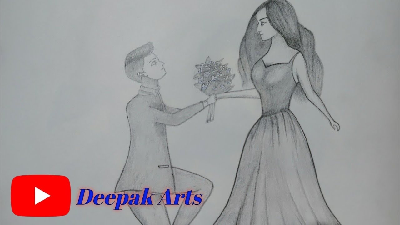 How to draw a pencil drawing of a boy proposing || cute couple easy draw, pencil sketch || drawing 