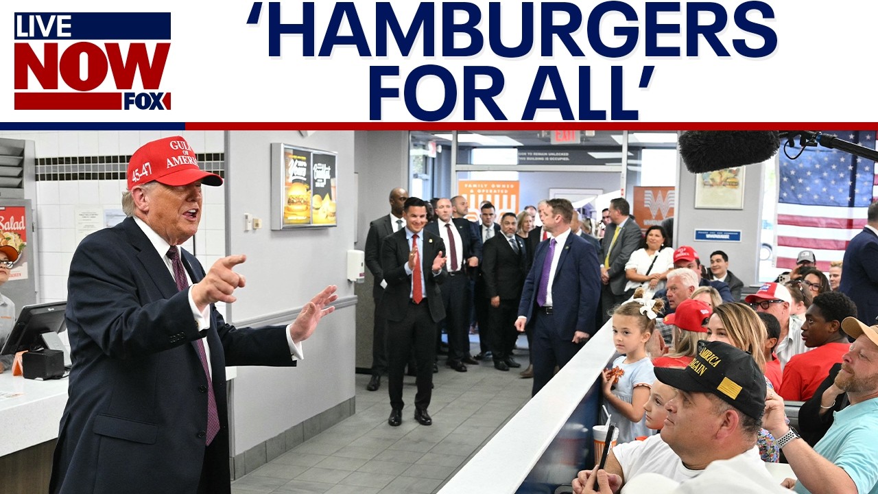 WATCH: Trump stops at Texas Whataburger, orders 'hamburgers for all'