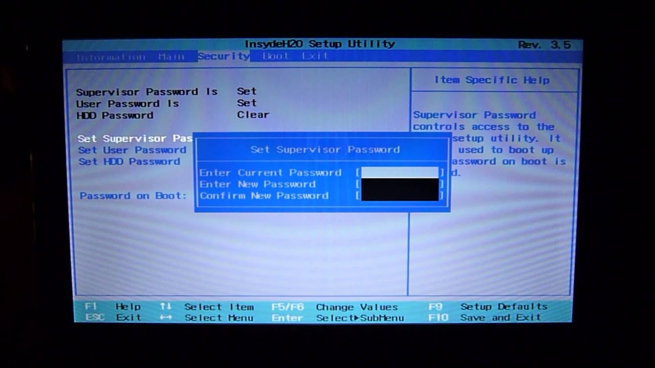Сброс пароля в BIOS InsydeH2O ACER Aspire One d270