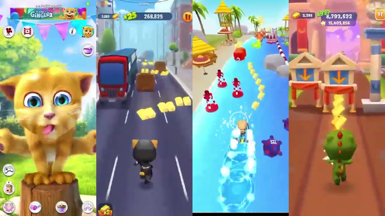 My Talking Ginger 2 vs Talking Tom Gold Run vs Talking Tom Jetski 3 vs Talking Tom Time Rush