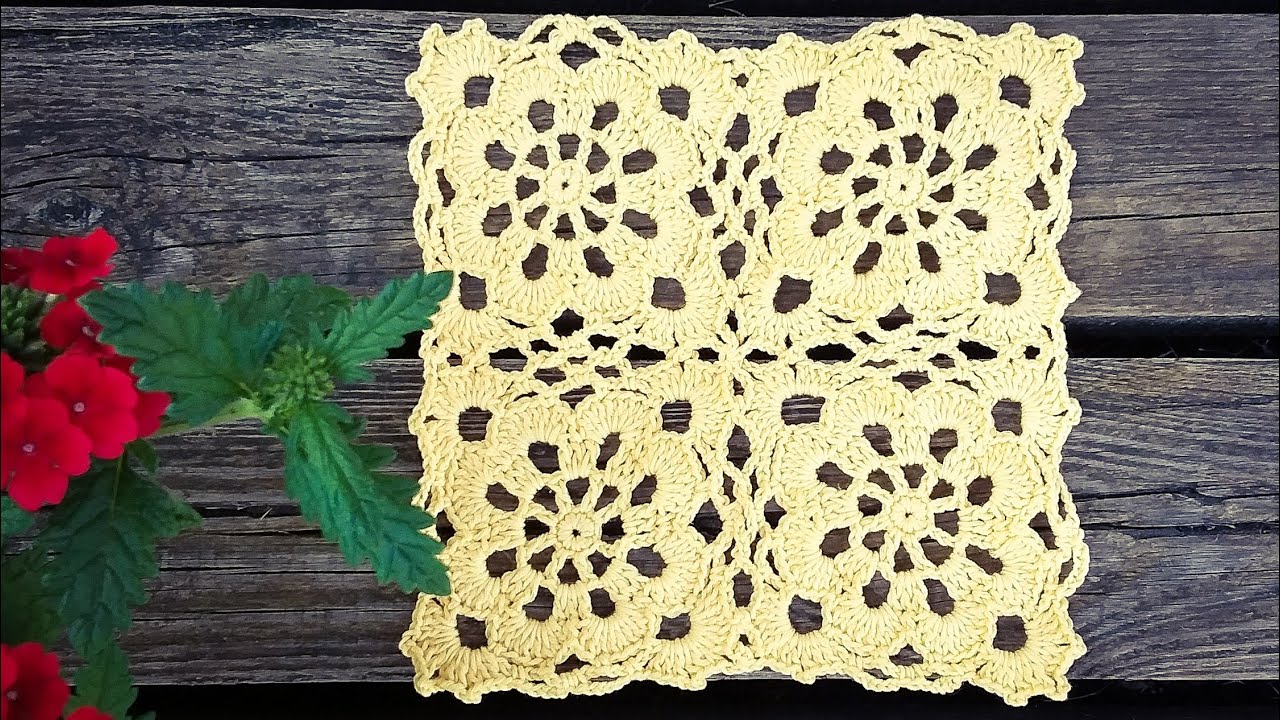 Crochet Floral Square Motif Easy Tutorial Part 1 of 2