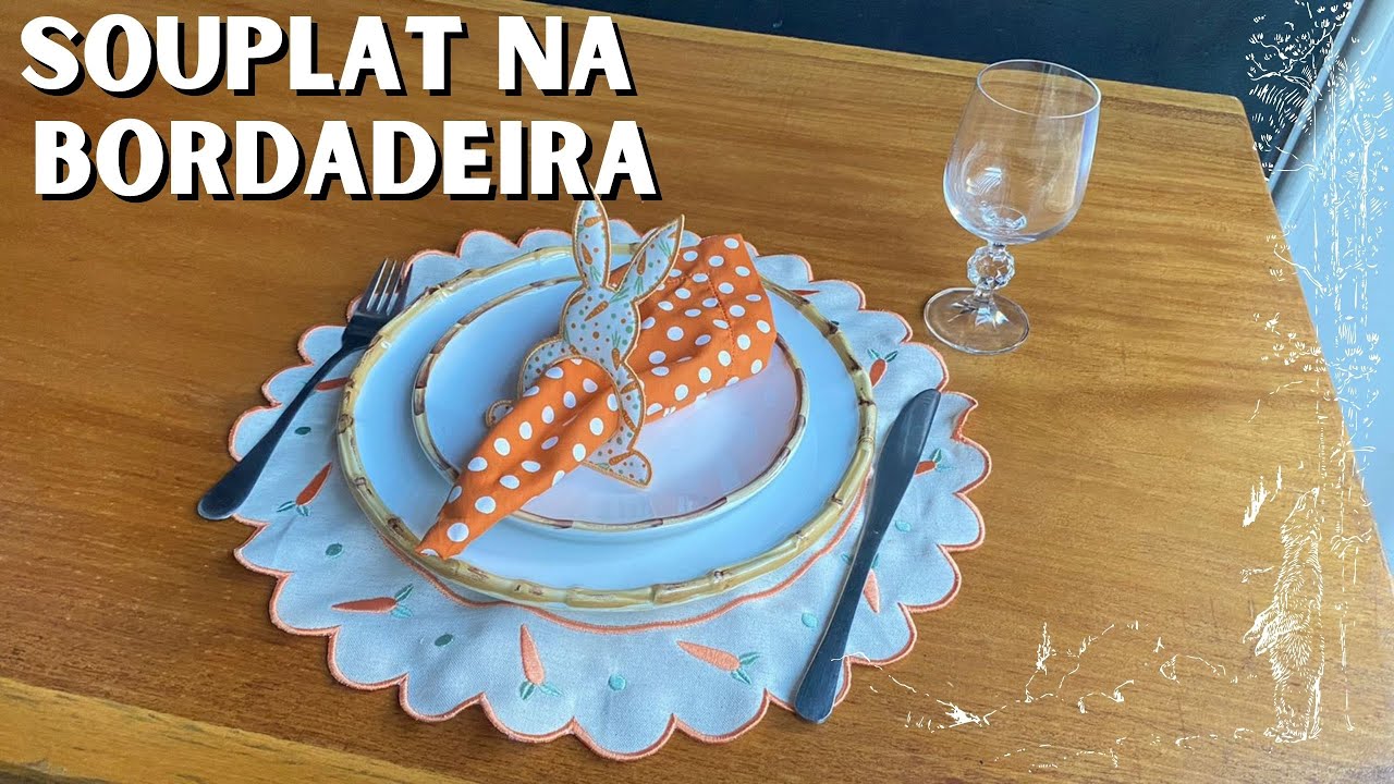 COMO FAZER SOUPLAT REDONDO NA BORDADEIRA I Use como jogo americano também, artesanato de páscoa.