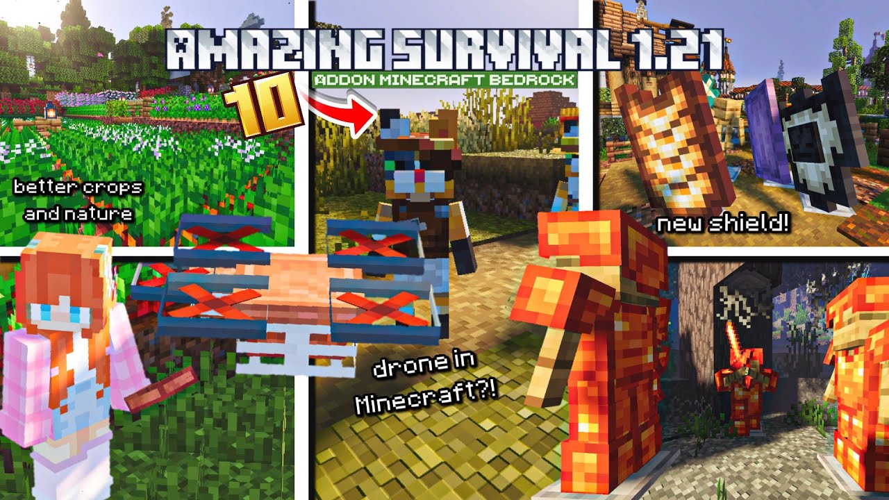 TOP 10 AMAZING AND USEFUL SURVIVAL ADDON TEXTURE PACK FOR MINECRAFT BEDROCK/MCPE 1.21+🔔