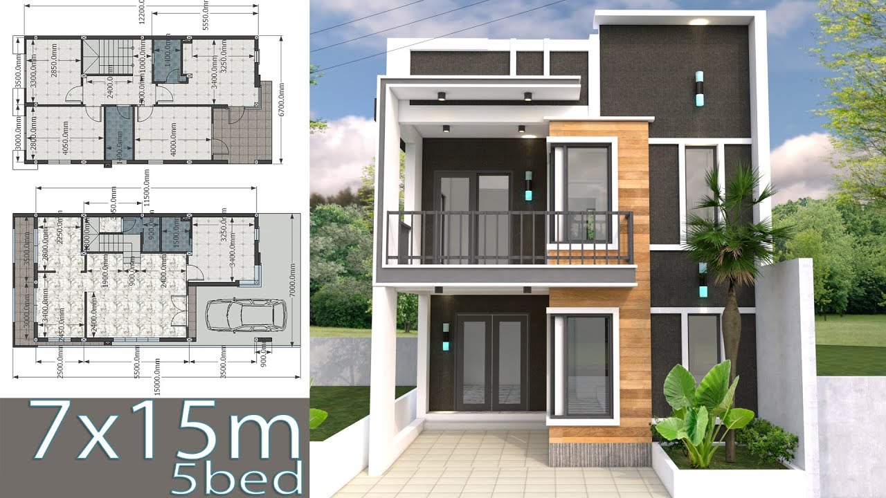 Home Design Plan 7x15m with 5 Bedrooms 3d modeling house designs full plan