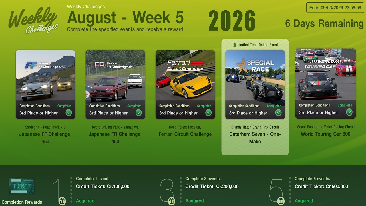 GT7|Weekly Challenges|August - Week 5|Cars & Setups(1.71)