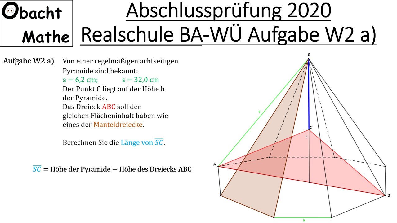 Abschlussprüfung Mathe 2020 Realschule Baden-Württemberg | Wahlaufgabe W2a vorgerechnet |ObachtMathe