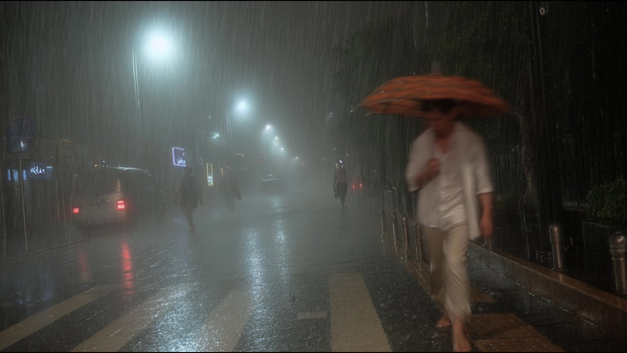 Walking in the Torrential Down Pour All Night. Relaxing Sound for Sleep Meditation. White Noise.