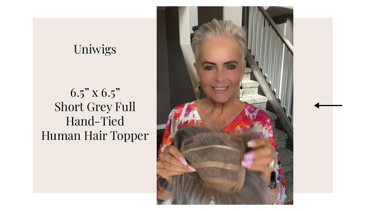 UniWigs 6.5&rdquo; x 6.5&rdquo; short Grey Hand Tied Human Hair Topper | 6&rdquo; | Lace Front