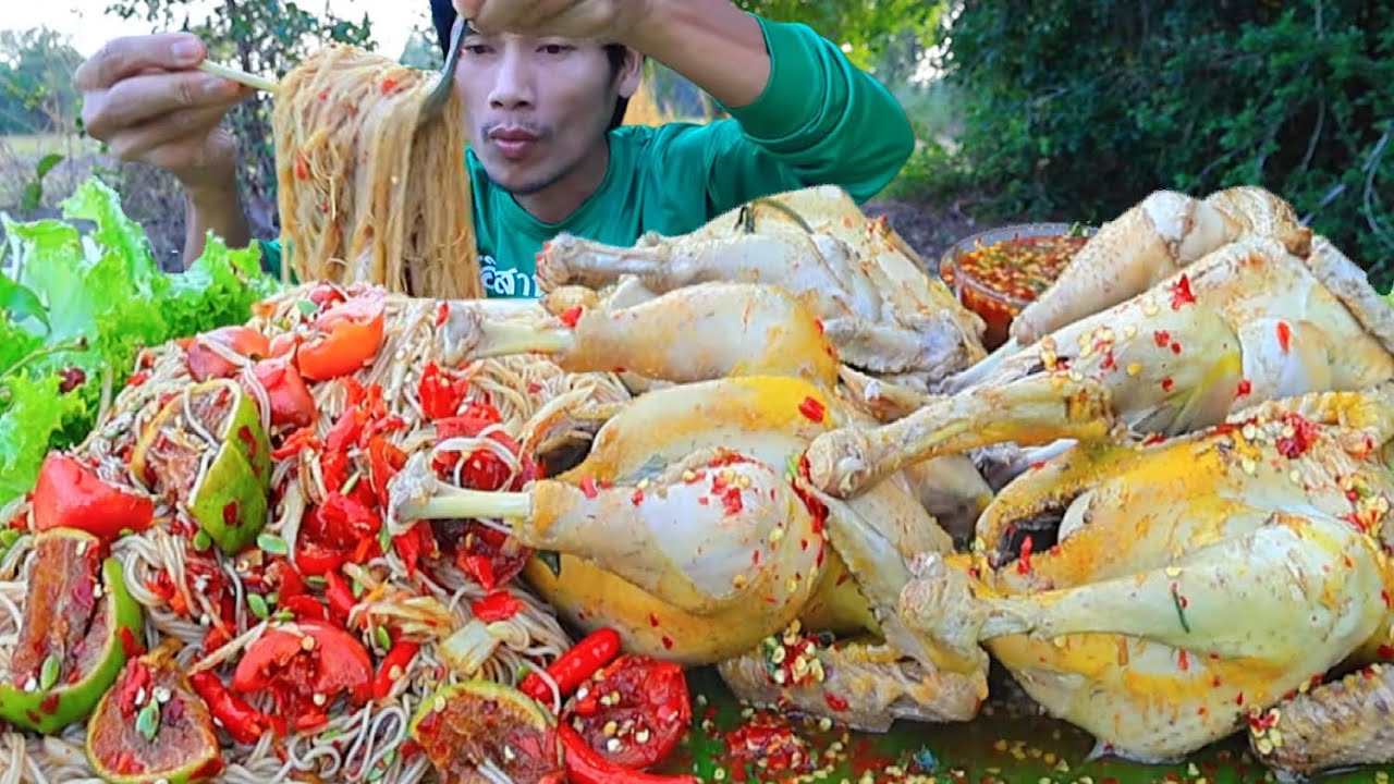 ตำซั่วข้าวปุ้นต้มไก่บ้านจิ้มแจ่วแกล้มผักสดแซ่บคักอีหลีครับพี่น้องMUKBANG EATING SHOW#โก้อีสานพาแดก