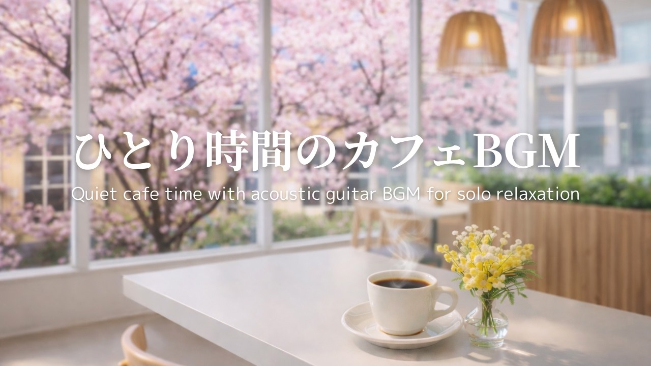 【リラックスBGM】🌸桜が見えるカフェでひとり時間｜癒しのアコースティックギター音楽｜ヒーリング・calm・cozy｜作業用・読書用・勉強用・ひとり時間
