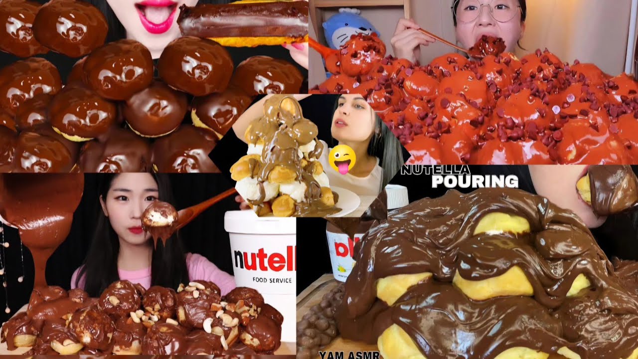    Profiteroles  chocolaty CREAm PUFF mukbang compilation // asmr profiteroles big bite 🫦 😋