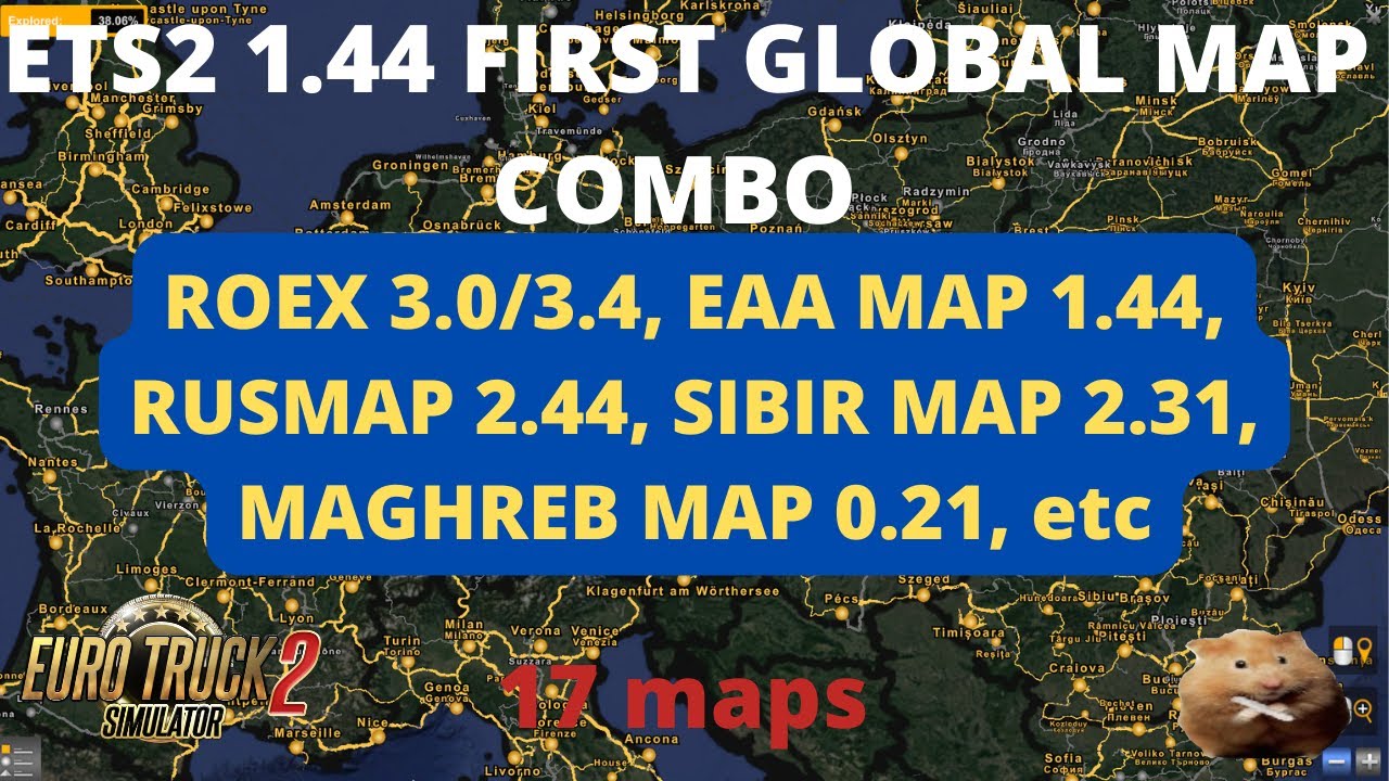 ETS2 1.44  FIRST GLOBAL COMBO  Roex 3.0/3.4, EAA Map 1.44, Rusmap2.44, Sibir Map 2.31, Maghreb 0.2.1