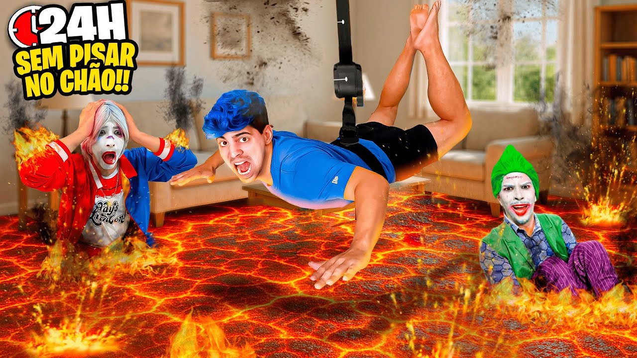 24 HORAS SEM PISAR NO CHÃO!! (O chão é lava na vida real)