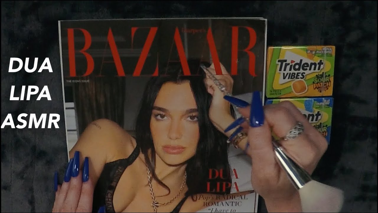 ASMR Gum Chewing Magazine Flip Through | Dua Lipa Whispered Page Turning