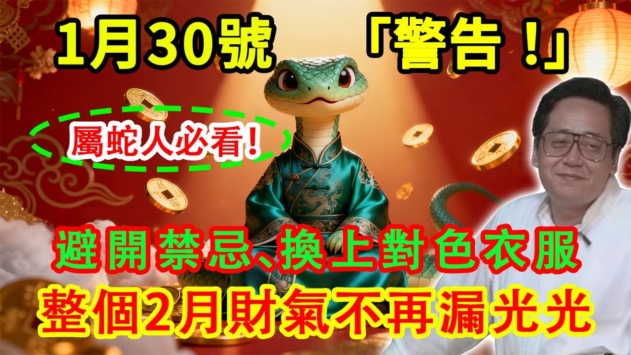 1月30日腊月十二，屬蛇人守歲前最後調氣關鍵日：避開一個禁忌、換上一件對色衣服，整個2月財氣不再漏光光。#中醫養生 #倪海廈 #黃帝內經 #易經五行 #節氣養生 #生肖運勢 #屬蛇運勢 #穿衣顏色