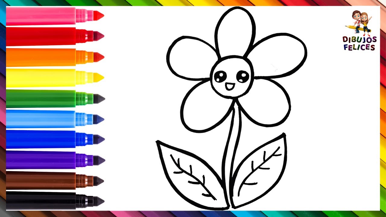 C&oacute;mo Dibujar Una Flor 🌼 Dibuja y Colorea Una Linda Flor 🌈 Dibujos Para Ni&ntilde;os