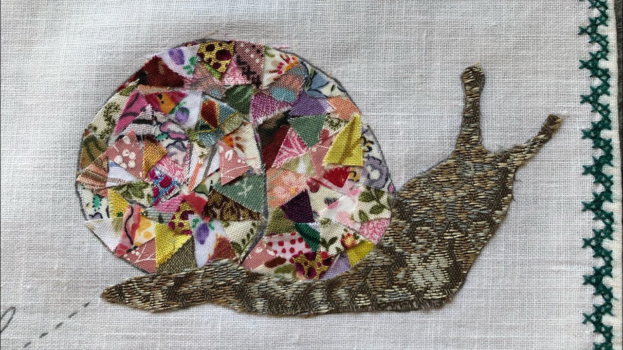Part 1 Slow stitch fabric collage snail project - #inspiredbyartcollaboration #flosstube