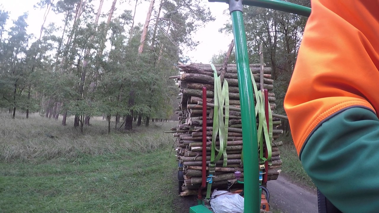 Feuerholz aus dem Wald holen mit Eigenbauschlepper