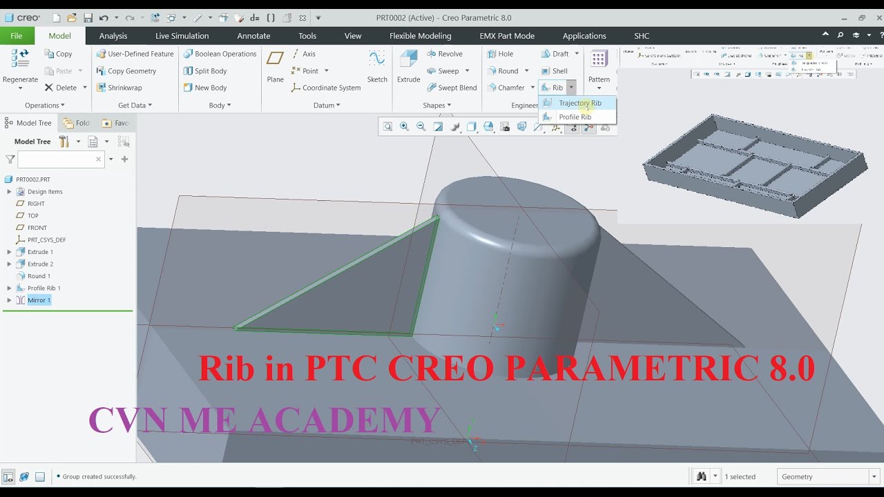 Sử dụng lệnh tạo gân Rib trong PTC Creo Parametric 8 0