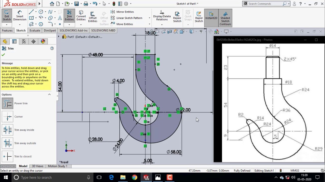 3-D Modeling of Crane Hook with Trapezoidal cross section in SolidWorks