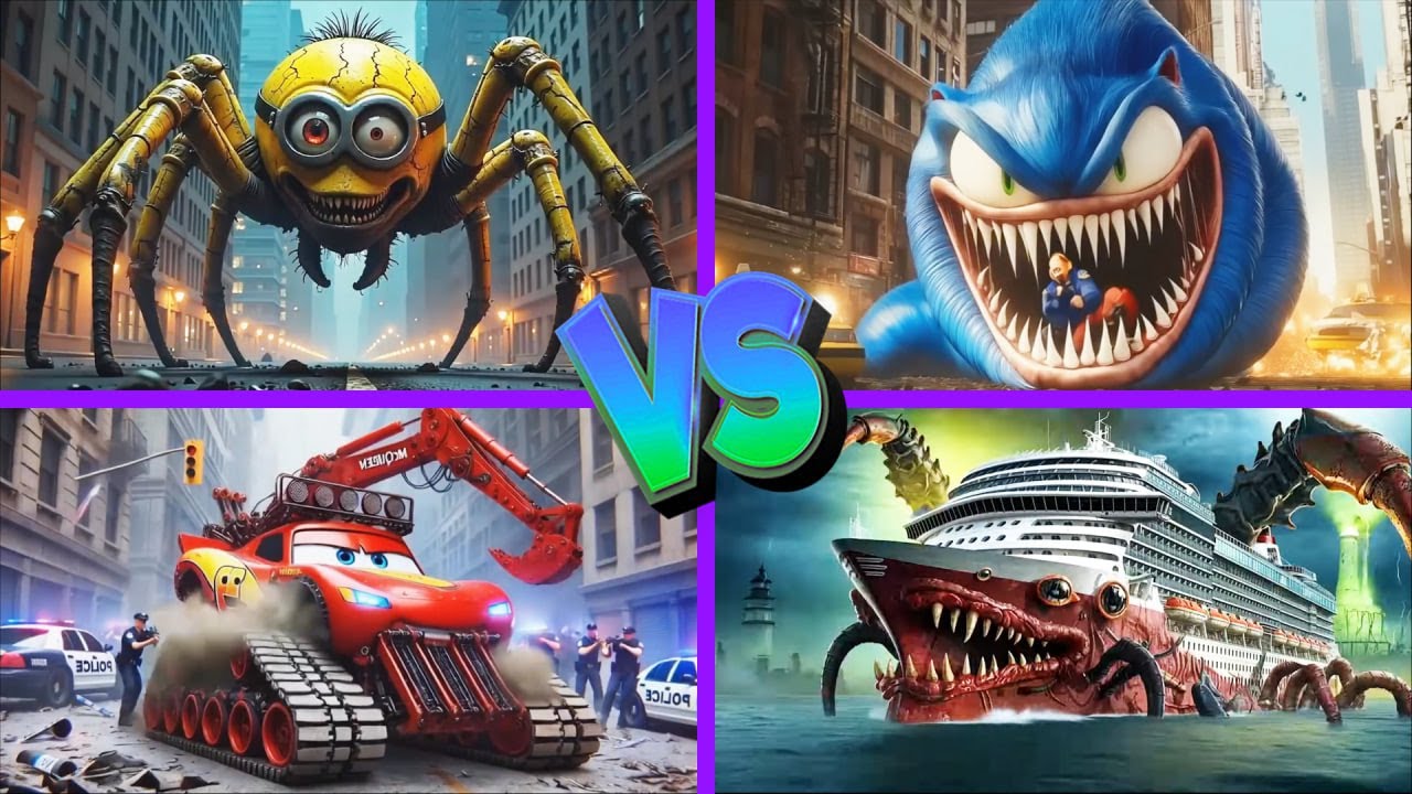 Infected Sea🆚Sonic Worm🆚Minion Worm🆚McQueen Excavator - Tiles Hop EDM Rush 🎶