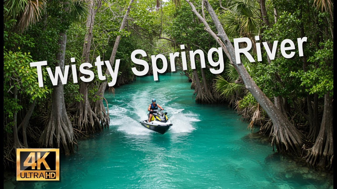 Jet Ski Swerving Through Crystal Clear Florida Spring Water, 4K