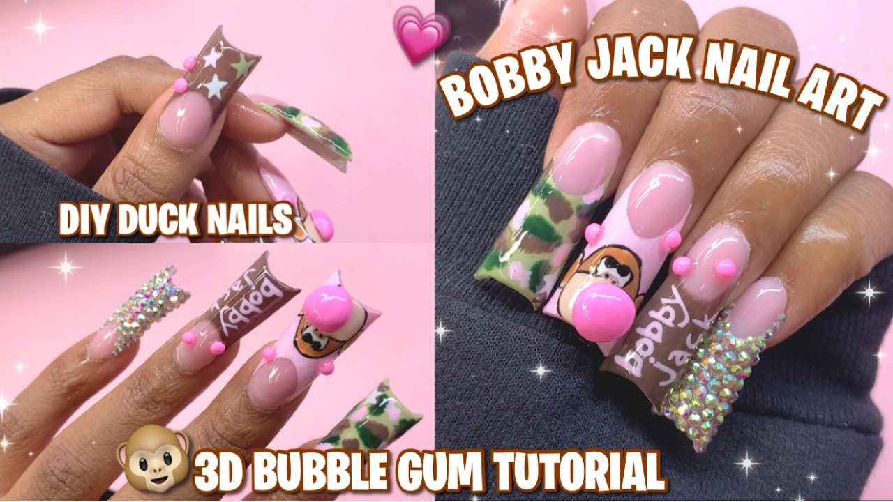 Nostalgic Throwback BOBBY JACK Monkey Nails 💗🐵 Polygel On DIY DUCK Nails | 3D Bubble Gum 🫧