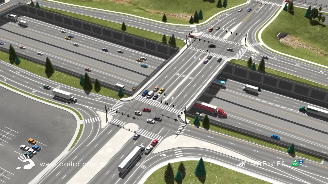3D Flyover Animation of Interchange by POITRA Visual (Vasquez and Steele over Lowered I-70)