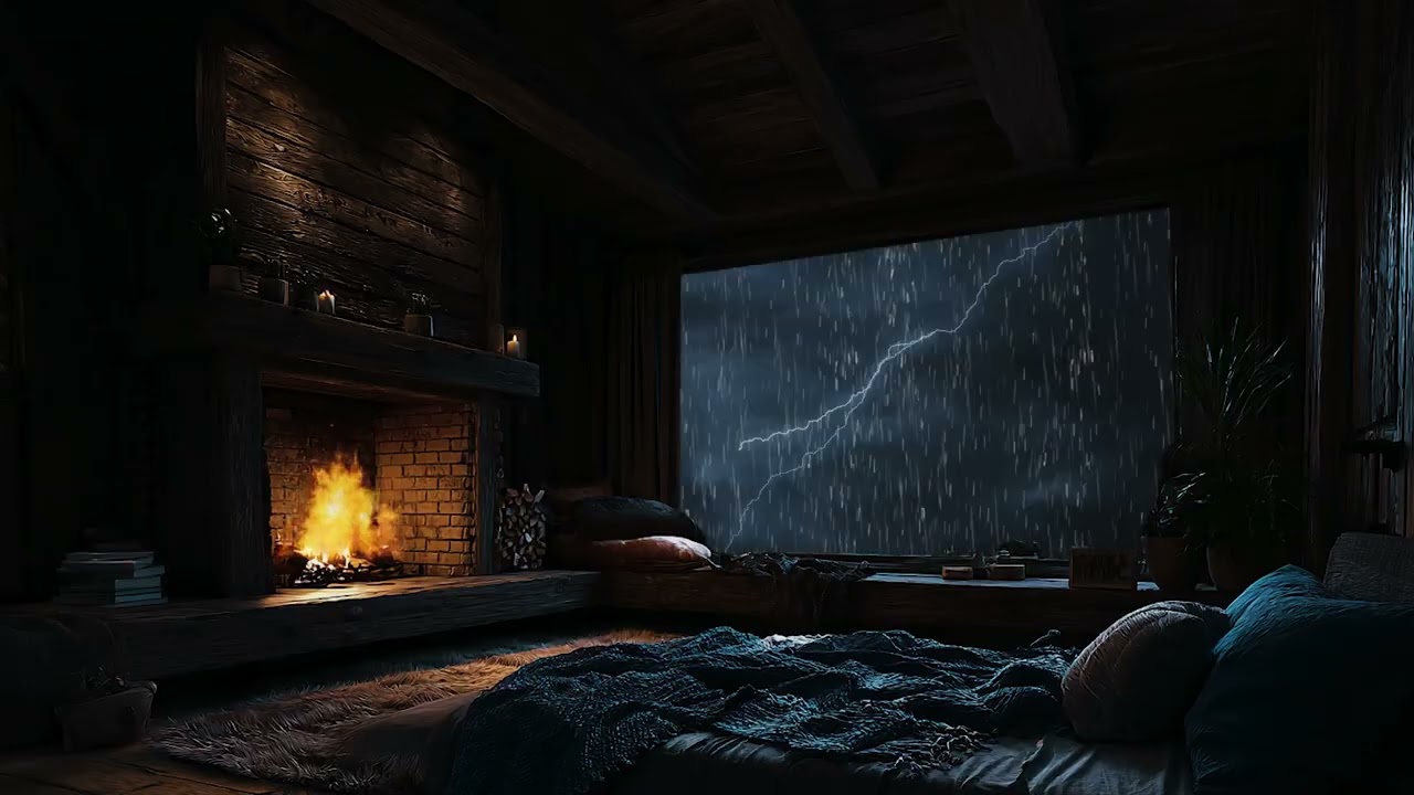 Heavy Rain in a Dark Forest Cabin 🌧️ Night Ambience for Deep Relaxation
