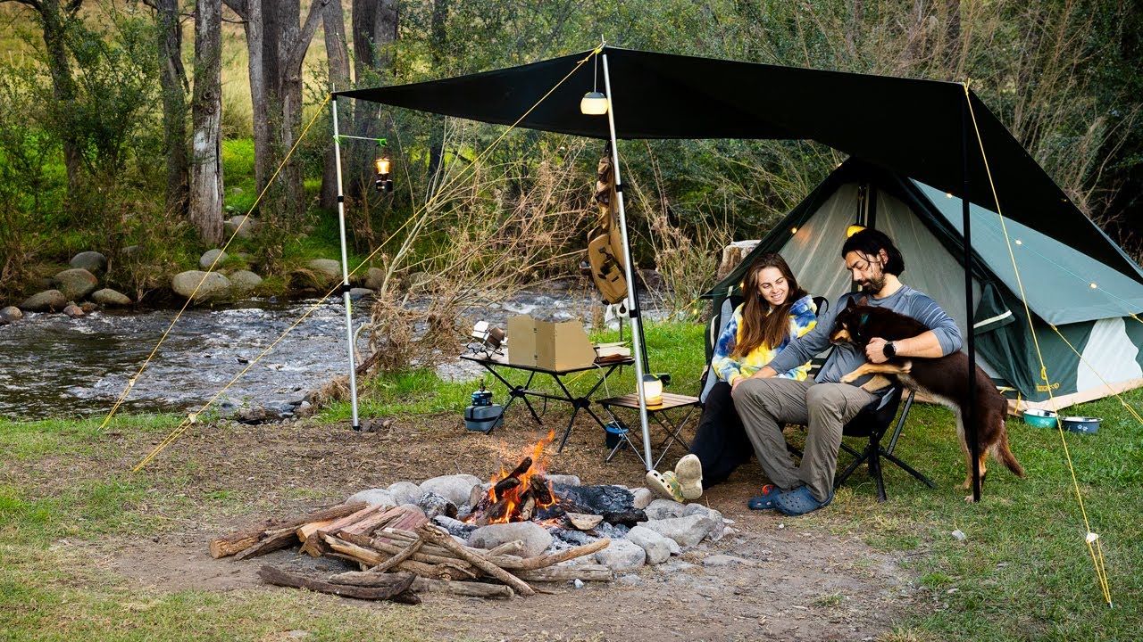 Cozy Creekside Camping with our Dog | Relaxing in Nature & Cooking Delicious Food, ASMR