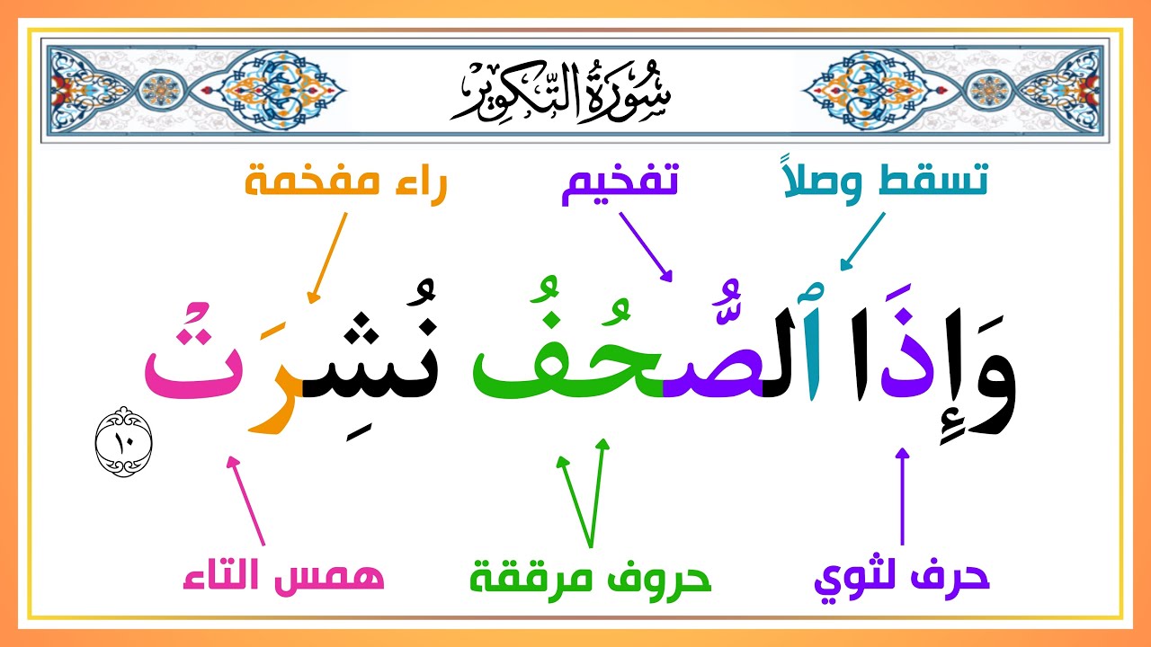 أسهل طريقة لقراءة سورة التكوير بأحكام التجويد من الآية ( ١٠ ) إلى الآية ( ١٩ ) أبسط طريقة للحفظ