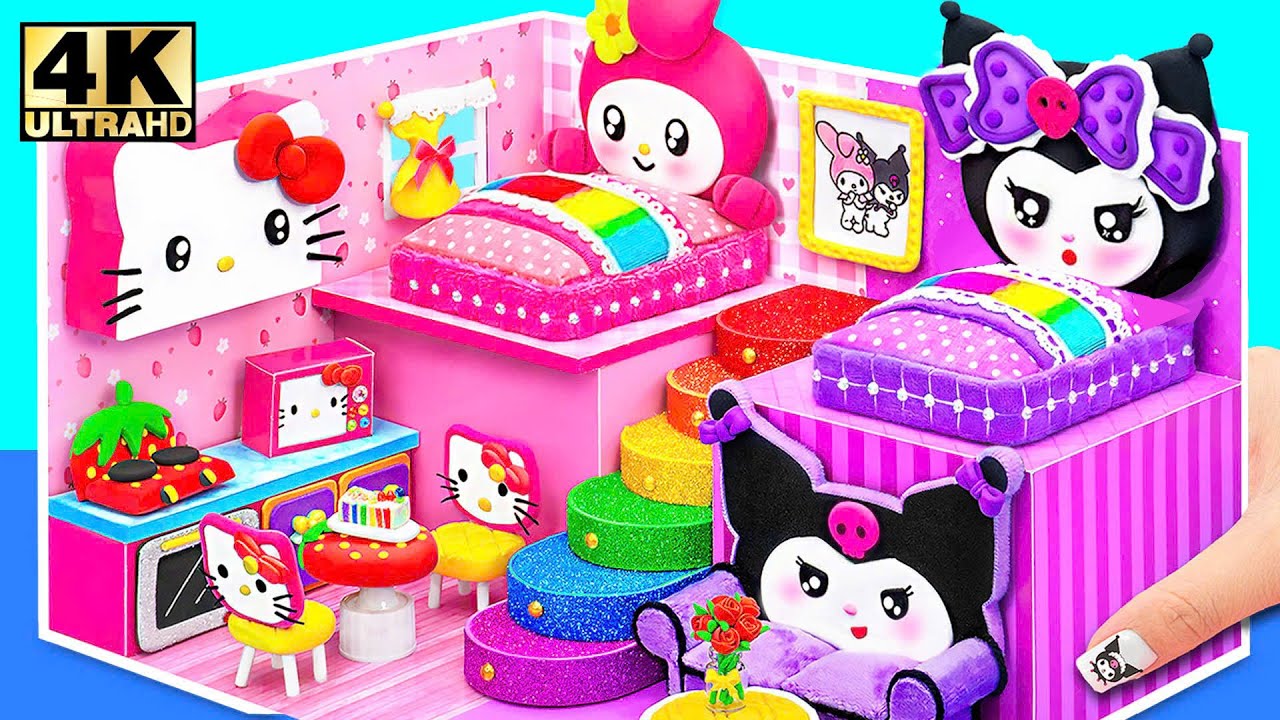 Make Hello Kitty House with Cute My Melody Two Bedroom, Purple Room for Kuromi ❤️DIY Miniature House
