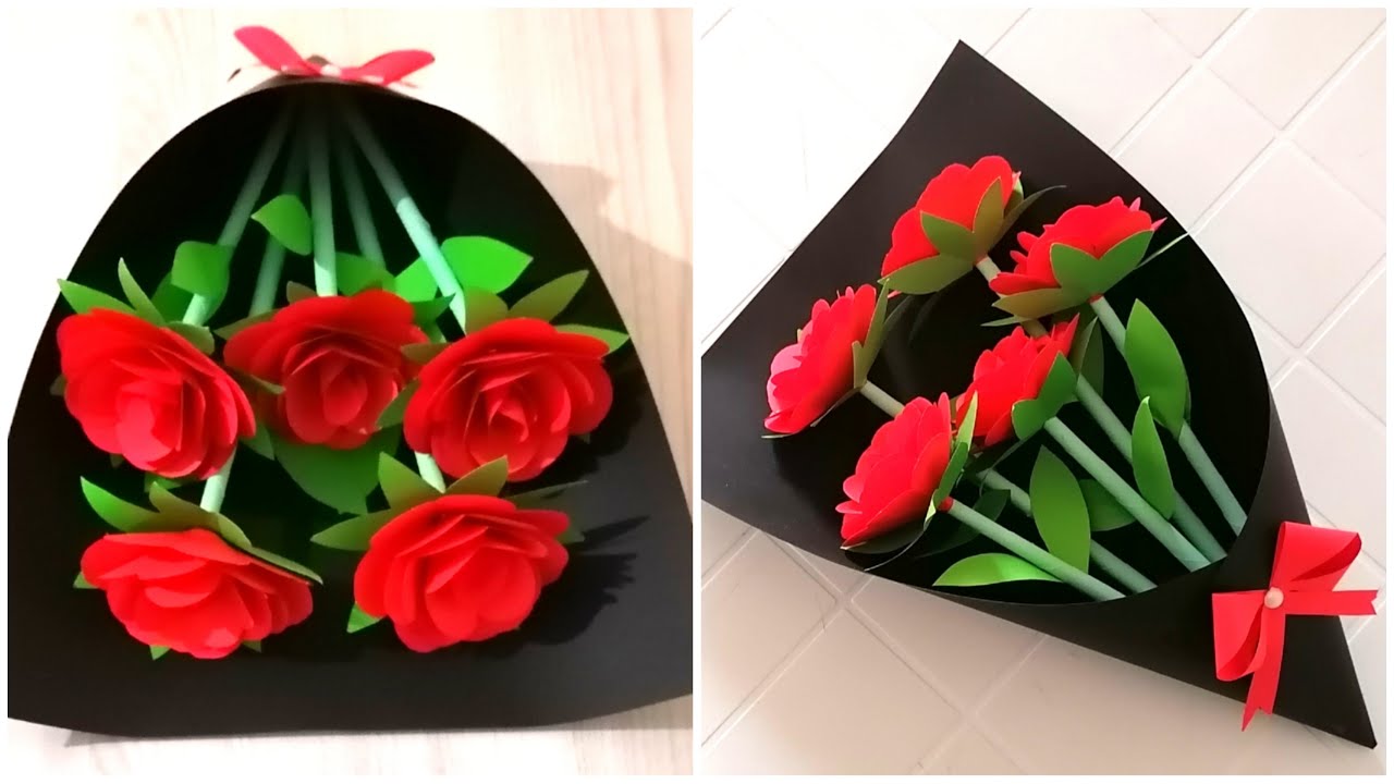 طريقة سهلة لصنع باقة ورد💐 من الورق الملون/هدية للاحباب
