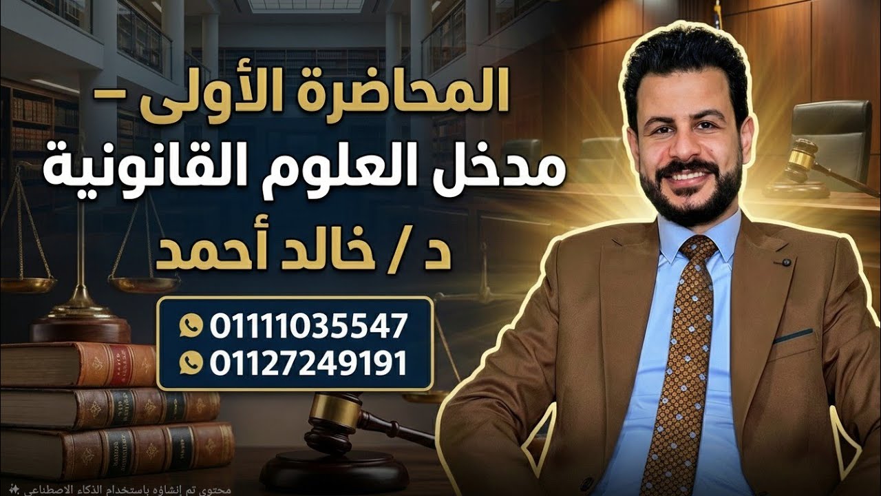المحاضرة الأولي في مادة مدخل العلوم القانونية للفرقة الأولي [ منصة أهل القانون _ الدكتور خالد أحمد ]