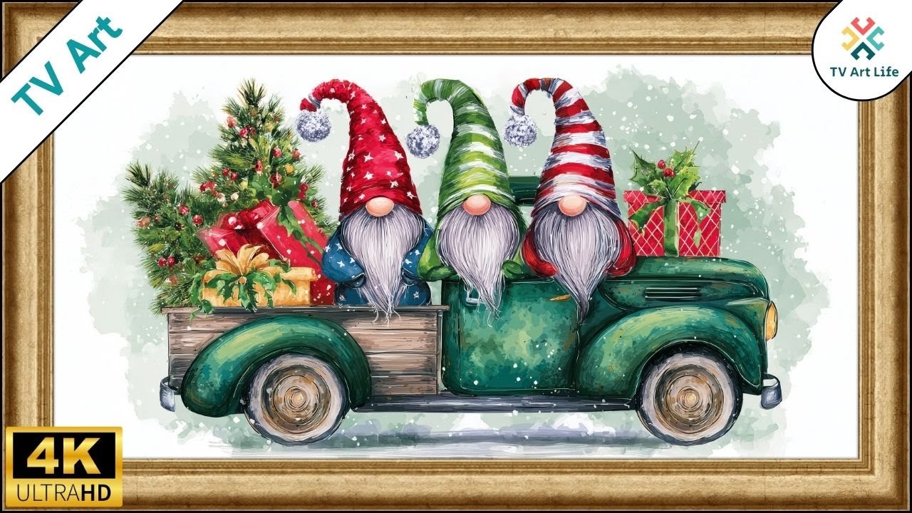 Vintage Christmas Gnomes Frame TV Art - Holiday Screensaver - 10 Hours No Sound