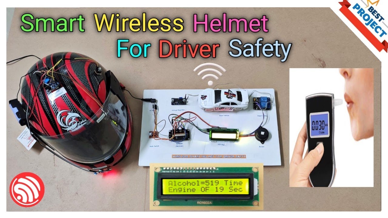 41. Wireless Smart Helmet For Driver Safety | Engine Lock | Alcohol Detection | Helmet check
