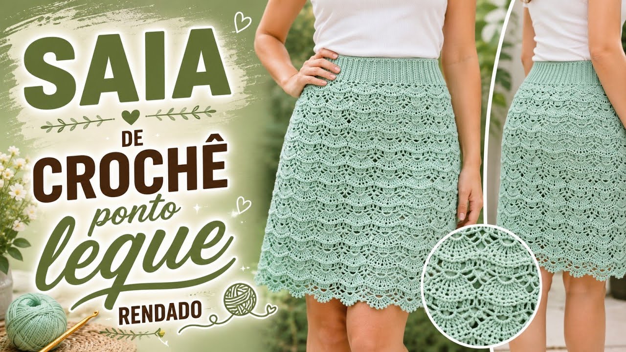 SAIA DE CROCH&Ecirc; PONTO LEQUE/RENDADO PASSO a PASSO @rhosangellaartecroche 