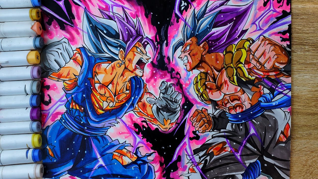Рисунок ULTRA Vegito против ULTRA Gogeta Эпическая сцена боя🔥[ Dragonball ]